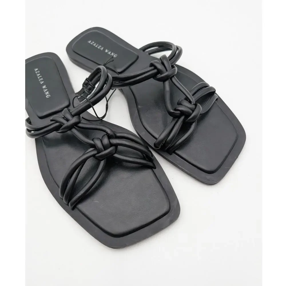 KAIALEA &AWG Black Knotted-Strap Square-Toe Sandals